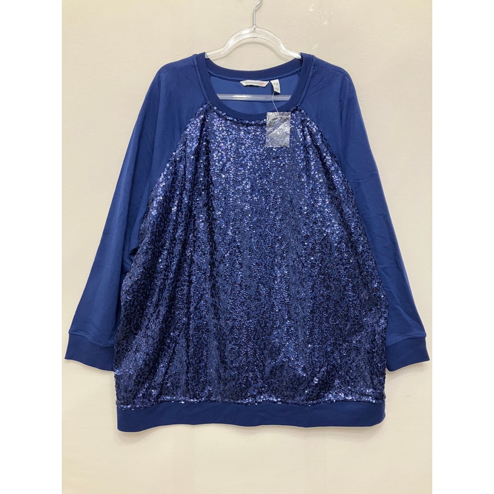 Isaac Mizrahi Sequin Sweatshirt 3X Blue Long Sleeve Pullover Party Festival